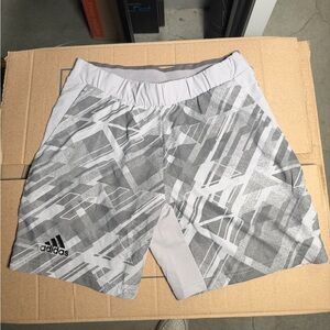 Adidas White and Gray Geometric Athletic Shorts